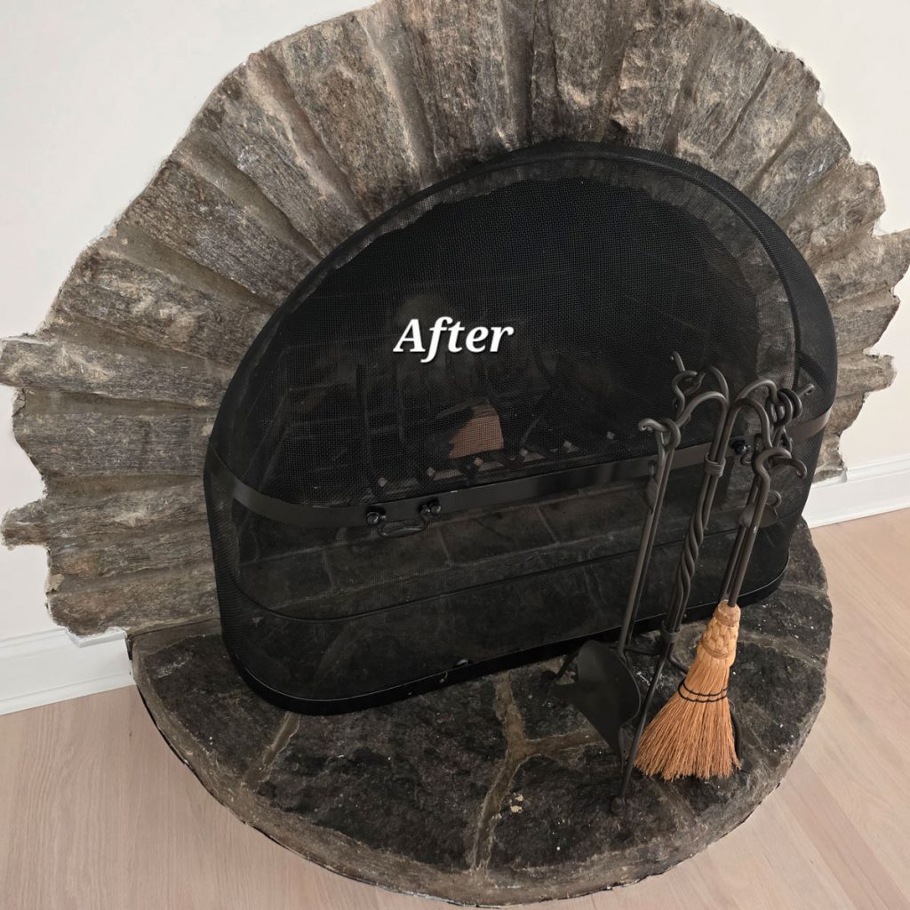 Stone fireplace after HEPA dust remediation cleaning in residential home
