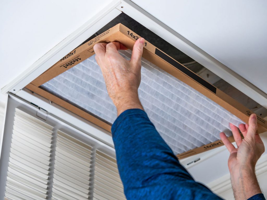 HVAC air filter replacement after construction to remove fine dust and improve indoor air quality during post construction cleaning cleanup process